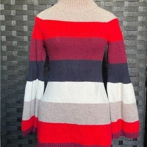 Ann Taylor Multicolor Striped High Neck Sweater